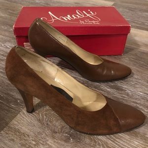 Vintage Amalfi Brown Leather Suede Pumps